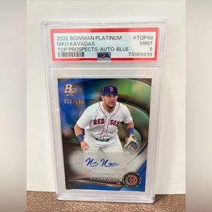 2022 Bowman Platinum Prospect Auto Blue /150  #TOP-48 Niko Kavadas RC PSA 9